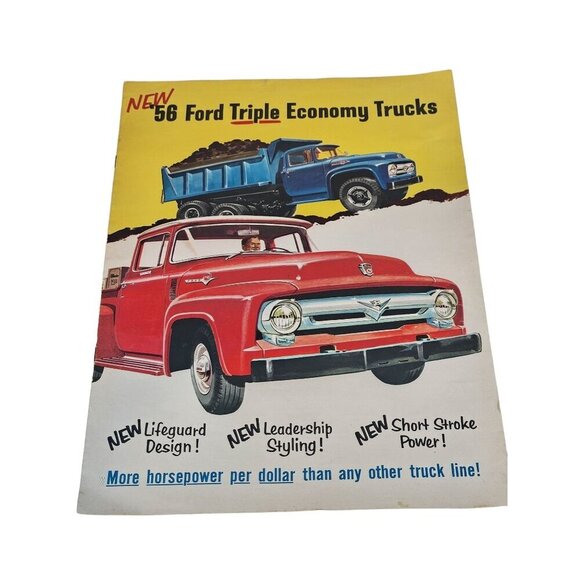 Vintage 1956 Ford Triple Economy Trucks Oversized Brochure 15 x 11.5 - Picture 1 of 9